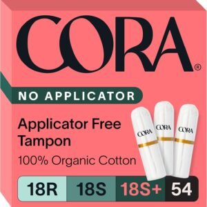 Cora Organic Cotton Non-Applicator Tampons Multipack (18 Regular, 18 Super, 18 Super Plus Non-Applicator Tampons)