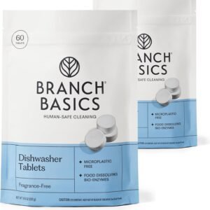 Branch Basics Dishwasher Tablets – 120 Ct | Plastic-Free, Fragrance-Free, Human-Safe, Dishwasher Pods Replacement | Delivers a Powerful Clean Without Harsh Chemicals (60 Count, Pack of 2)