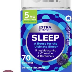 OLLY Extra Strength Sleep Gummy, Occasional Sleep Support, 5 mg Melatonin, L-Theanine, Chamomile, Lemon Balm Extracts, Sleep Aid, Blackberry Flavor – 70 Count (Packaging May Vary)