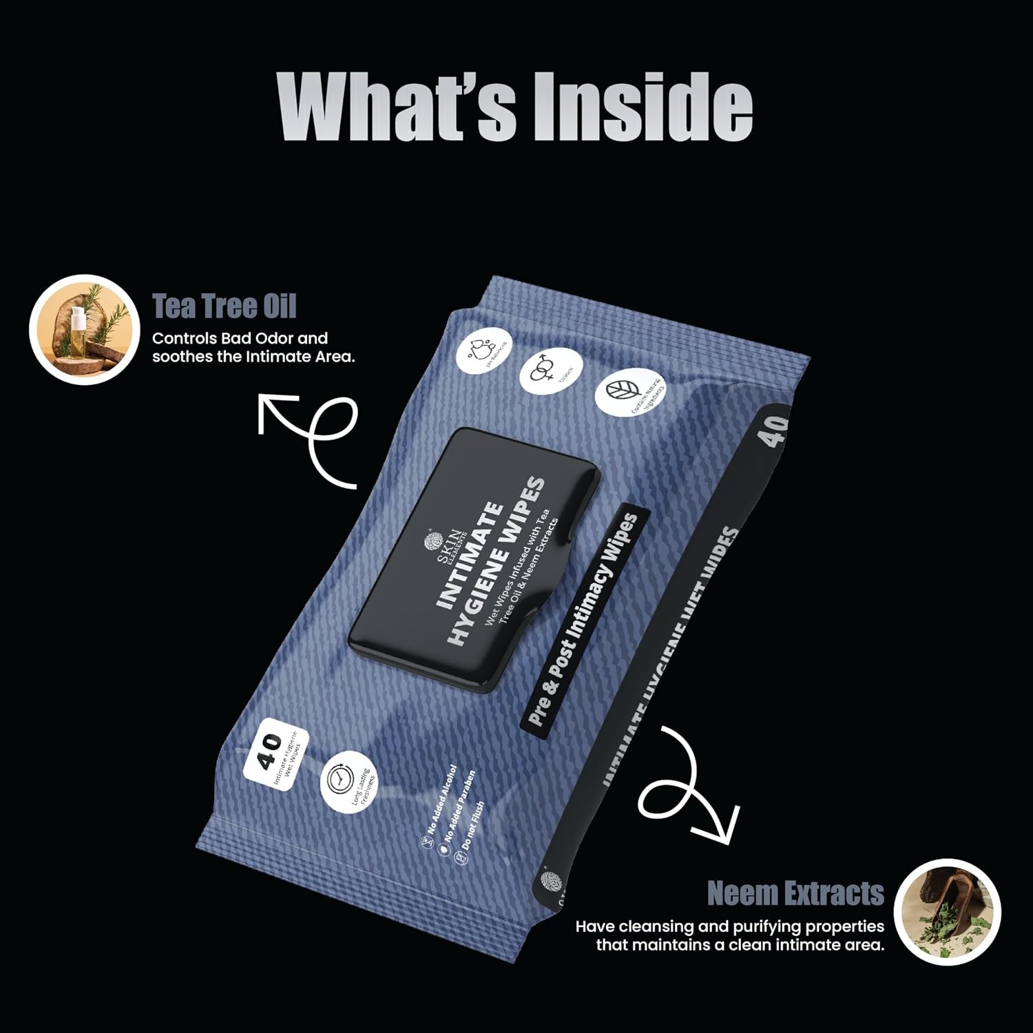 Skin Elements Intimate Hygiene Wipes | Unisex | pH Balanced Wet Wipes | Tea Tree Oil & Neem Extracts | 40 Intimate Hygiene Wet Wipes | Pre and Post Intimacy - Image 5