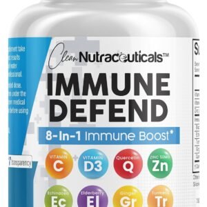 Clean Nutraceuticals Immune Defense Support Supplement 8 in 1 with Zinc 50mg Quercetin, VIT C 1000mg, Vitamin D3 5000 IU, Elderberry, Ginger – Immunity System Booster for Adults, Vegan – 60 Count