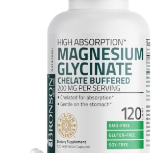 Bronson Magnesium Glycinate 200 MG per Serving Chelated for High Absorption, Gentle On Stomach, Non-GMO, 120 Vegetarian Capsules