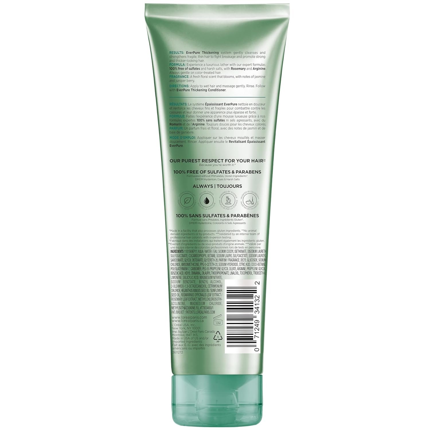 L'Oreal Paris Thickening Sulfate Free Shampoo, Thickens + Strengthens Thin, Fragile Hair, Hair Care with Rosemary Leaf, EverPure, 8.5 Fl Oz (Packaging May Vary) - Image 9