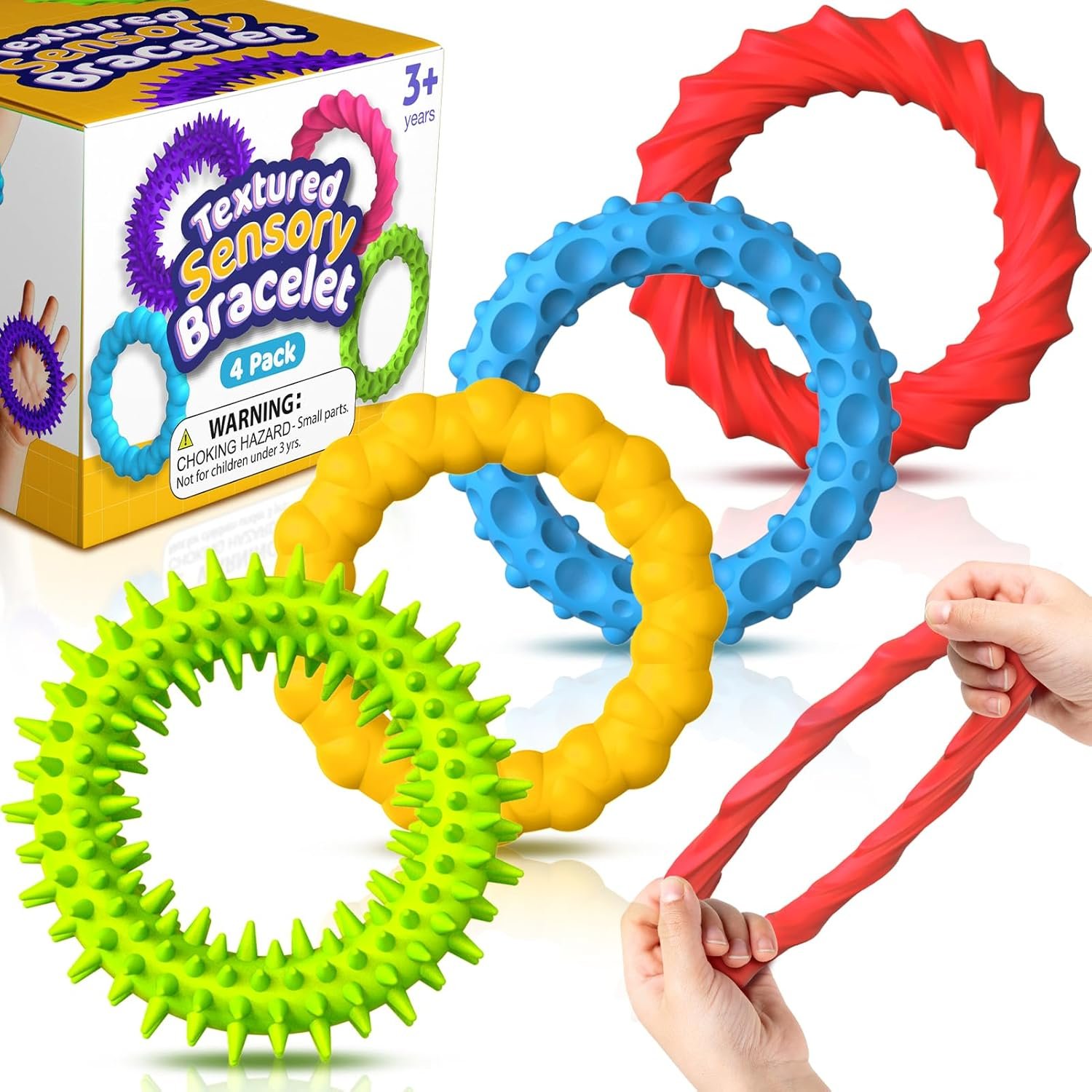 Sensory Toys Fidgets for Kids Adults - 4 Pack Stretchy Fidget Toys Bracelets | Texture & Calming Autism Sensory Toys for Special Needs Autistic Children Classroom Fidgets| Squishy Fidgets Travel Gifts