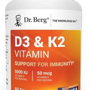 Dr. Berg Maximum Strength 7-in-1 Vitamin D3 K2 5000 IU | Naturally Derived D3 | 4X Lab-Tested & Verified | High Absorption Formula | K2 D3 Vitamin Supplement | 60 Capsules