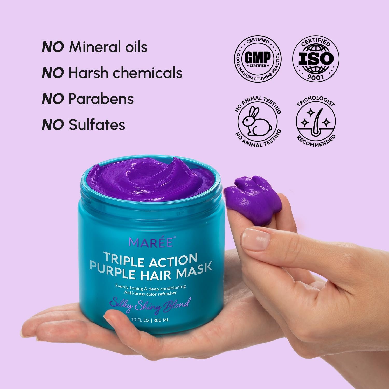 MAREE Deep Conditioning Hair Mask for Damaged Hair Treatment – Keratin Hair Care for Hydrating Growth Repair Moisturizing – Dry Curly Color Refreshing – 10 Fl Oz, Purple - Image 9