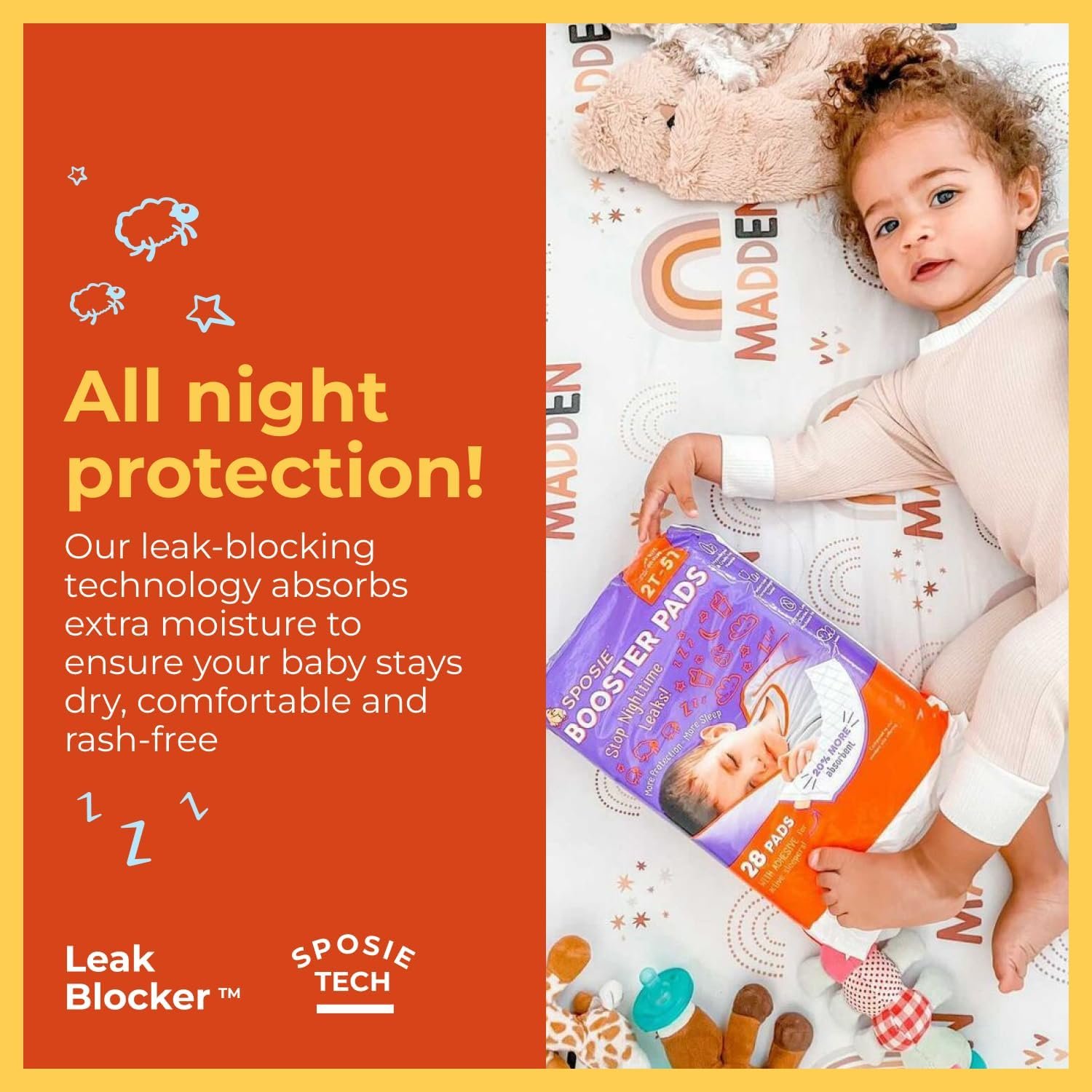 Sposie Diaper Booster Pads | Stop Leaks in Baby Overnight, Nighttime Diapers | Disposable Toddler Training Underwear Girls & Boys | Adhesive Diaper Pad | 84 Count (Pack of 1) - Image 2
