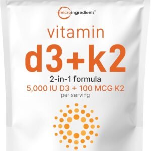 Micro Ingredients Vitamin D3 5,000 IU + K2 MK-7 100 mcg, 180 Softgels | 2-in-1 Formula | Easy to Swallow, Non-GMO