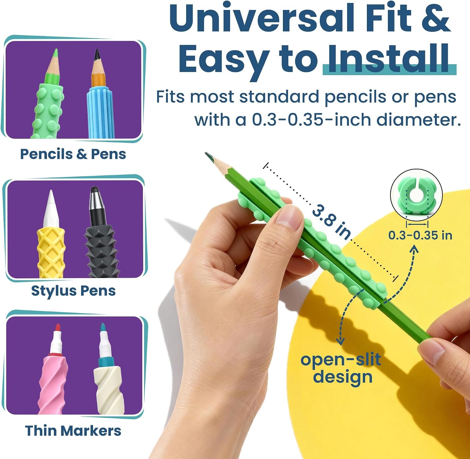 8-Pack Sensory Fidget Pencil Grips for Kids & Adults with ADHD, Autism & Arthritis – Textured Quiet Fidget Toys for Focus, Anxiety Relief & Handwriting Support at Classroom, Home or Work - Image 4