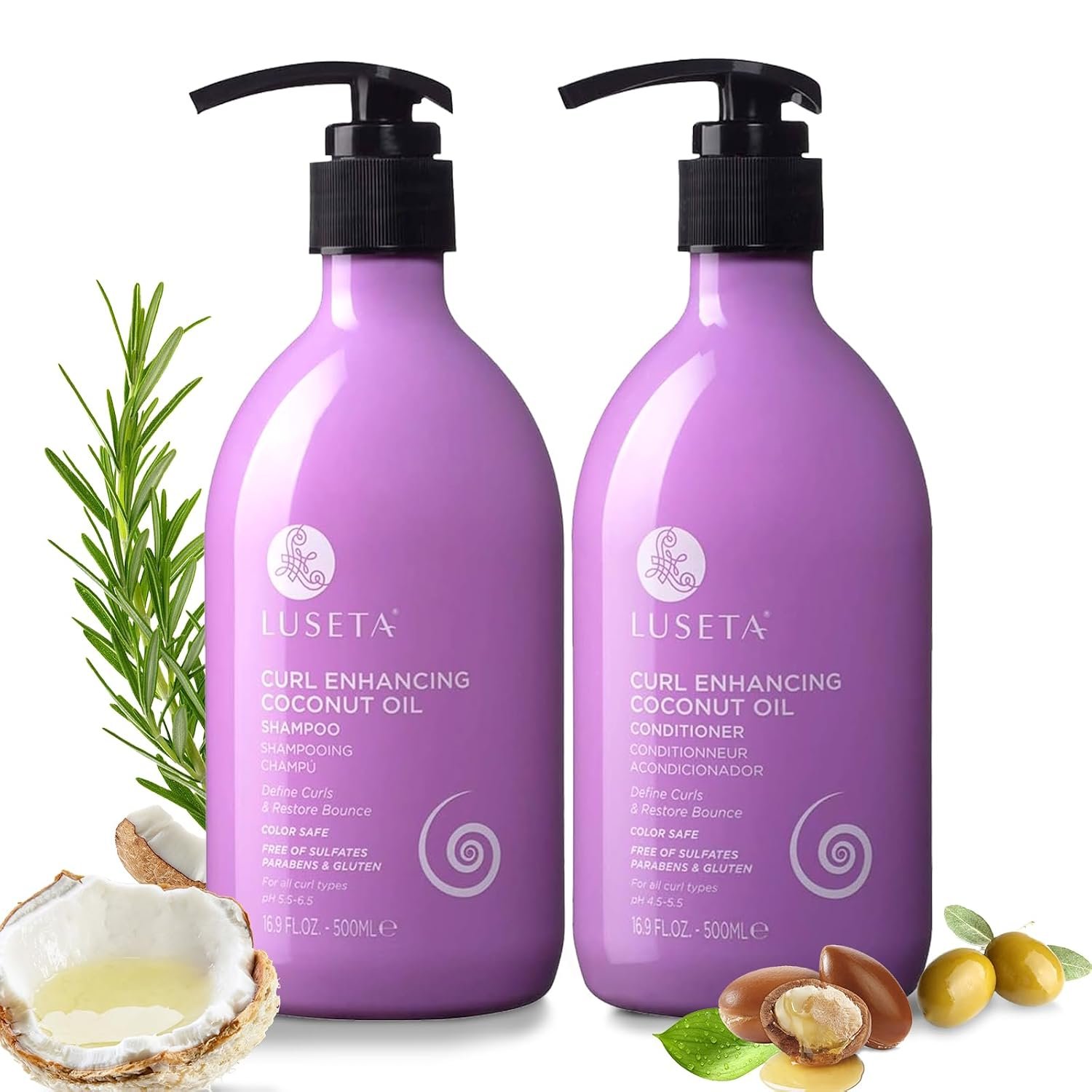 Luseta Curly Hair Shampoo and Conditioner Set with Coconut Oil, Unlimited Bounce and Definition for wavy and Coily hair, Reduce Frizz and Repair Dry Hair, for All Curl Types Sulfate Free 16.9Fl oz×2