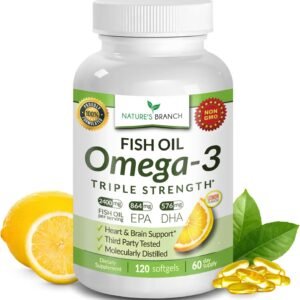 Triple Strength Omega 3 Fish Oil for Heart, Brain & Eye Health – EPA & DHA Fish Oil for Men & Women, Burpless Lemon Flavor, Third Party Tested, Non-GMO Omega 3 Supplements for Adults – 120 Capsules