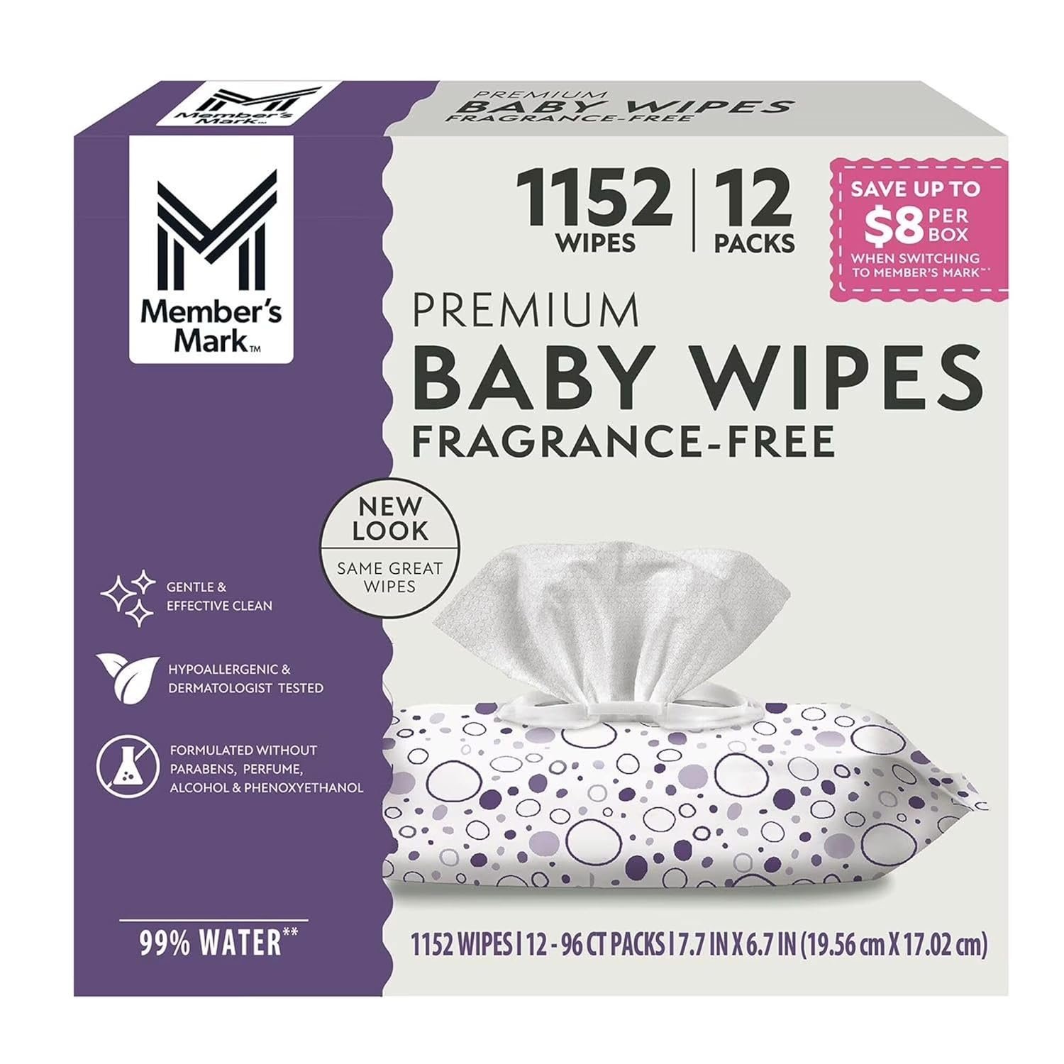 Member's Mark Fragrance Free Baby Wipes (Netcount 12 Pack 96 Wipes in Each), 12Count ()