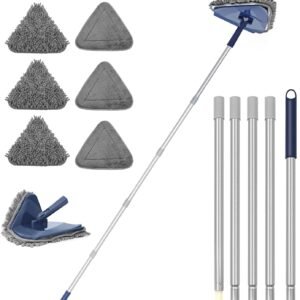 JEHONN Wall Cleaner Mop with Long Handle 82 Inches, 3-in-1 Ceiling Cleaning Tool Duster with 6 Replacement Microfiber Chenille Pads for Painted Walls, Window, Floor, Baseboard