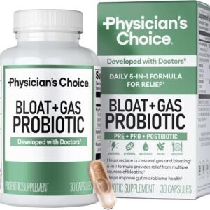 Physician’s CHOICE Bloat & Gas Probiotic 5-in-1 Proactive Support + Daily Relief – Digestion & Gut Health- Herbals, Digestive Enzymes, Post & Prebiotics – Gas Relief for Adults – Women & Men – 30ct