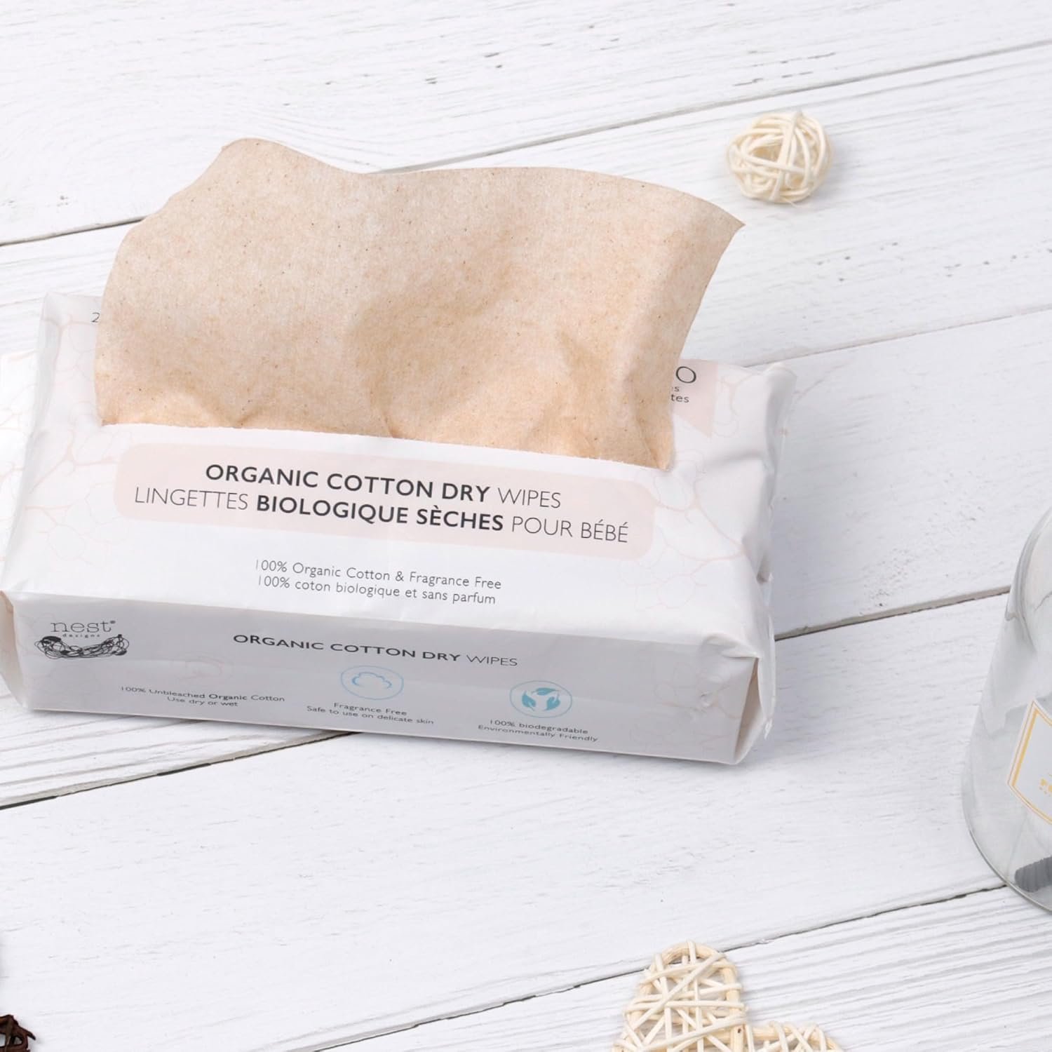 Nest Designs Organic Cotton Dry Baby Wipes for Sensitive Skin, Chemical-Free, 80 Wipes per Pack - Image 8