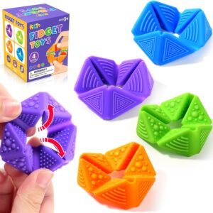 KLT Fidget Sensory Toys for Kids: Quiet Silicone Sensory Flip Cube with Textures – Calming Toys for Autism Kids Stress Reduce – ADHD Fidget Toys for Classroom Focus