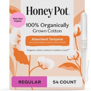 The Honey Pot Company – Regular Absorbency – 100% Organic Cotton Core Tampons w/Bio Plastic Applicator – Feminine Care – Unscented – 54 Count (3 Packs of 18)