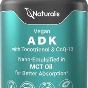 Naturalis Vegan Vitamin ADK with 50mg Tocotrienol and CoQ-10 | Nano-Emulsified in EVOO for Better Absoprtion | Non-GMO, Soy Free and Vegan Society Certified | 60 Veggie Softgels (Carrageenan Free)