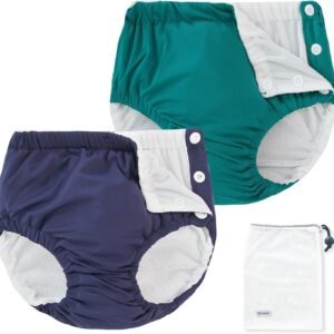 EZ Moms 2 Packs Reusable Swim Diapers Toddler Baby Swim Diaper Size 2 Washable Snap Pool Swimming Diaper 2T Soft and Silky Waterproof Diapers for Swimming Lessons Boys and Girls with a Laundry Bag