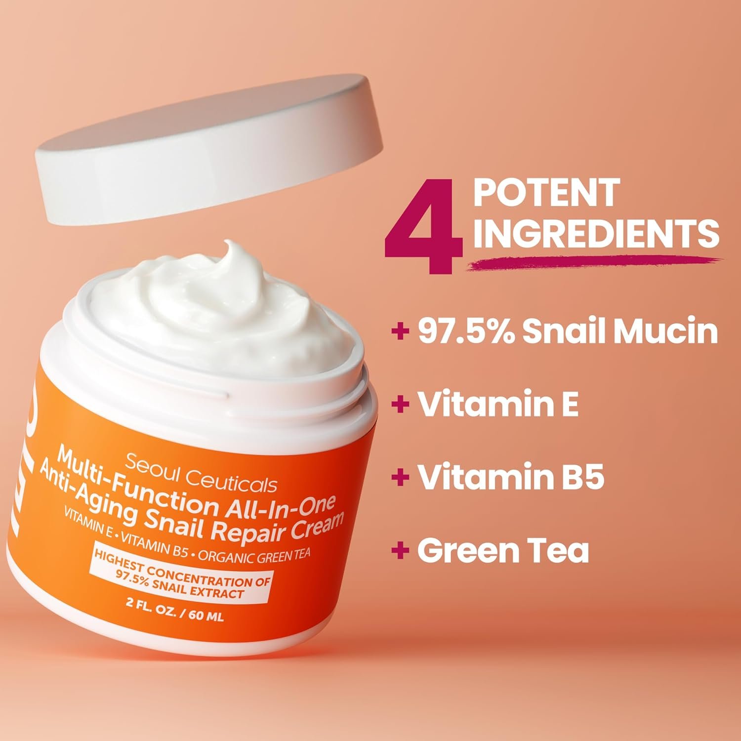 SeoulCeuticals Snail Mucin Moisturizer 97.5% - Korean Skin Care Snail Repair Cream - Day & Night Anti Aging K Beauty Skincare Cruelty Free 2oz - Image 5