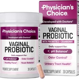 Physician’s CHOICE Vaginal Probiotics for Women – pH Balance, Odor Control, Yeast Balance, Vaginal Flora & Feminine Health – 6B CFU with Organic Prebiotics and Cranberry Extract – 30 CT