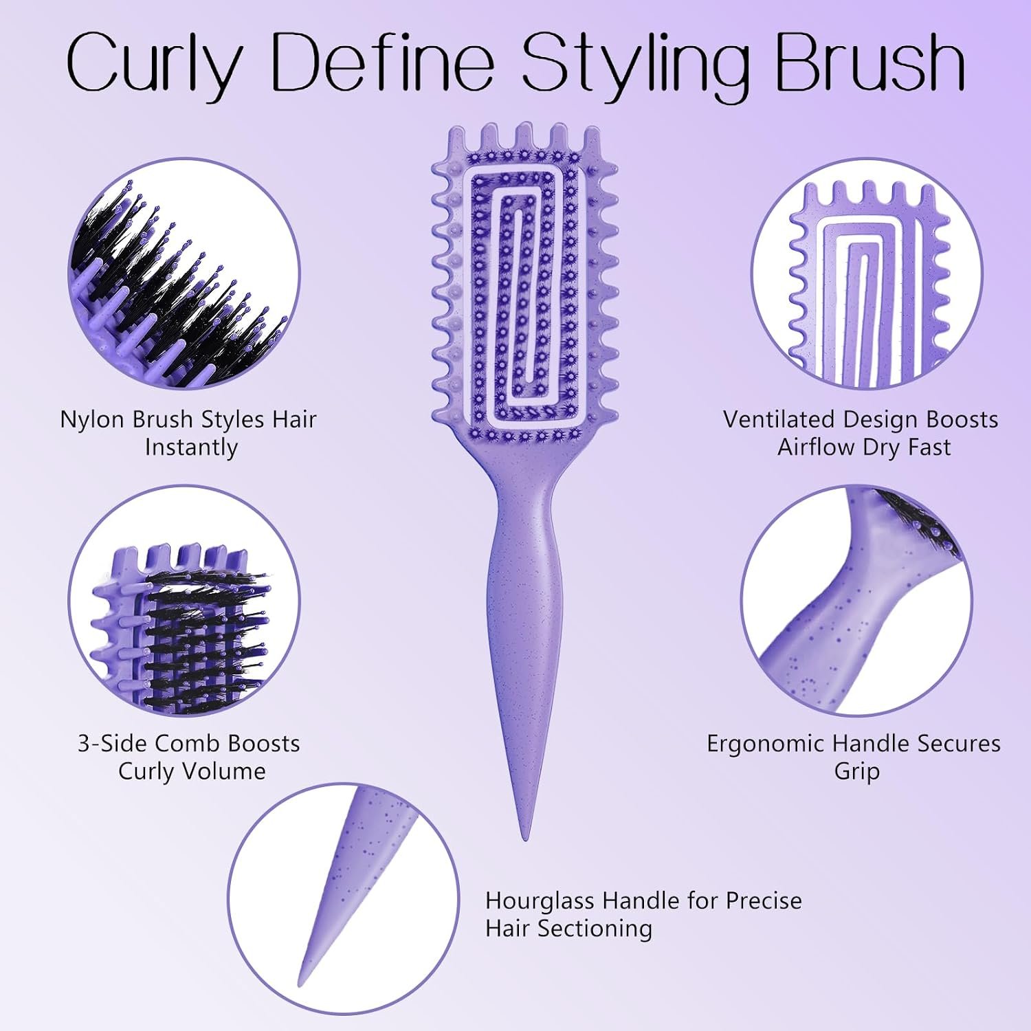 Curly Hair Brush,Curl Defining Brush for Effortlessly Defined Curls & Waves,Vented Hair Brush for Wet & Dry Hair,Women and Men,Reduces Frizz (Purple) - Image 2