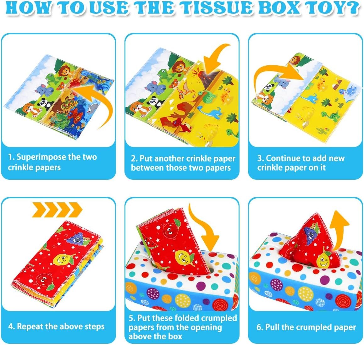Baby Toys 6 to 12 Months - Baby Tissue Box Toys Montessori Toys for Babies 6-12 Months Soft Crinkle Infant Sensory Toys for 1 Year Old Early Learning Toys Baby Boys Girls Gifts - Image 5
