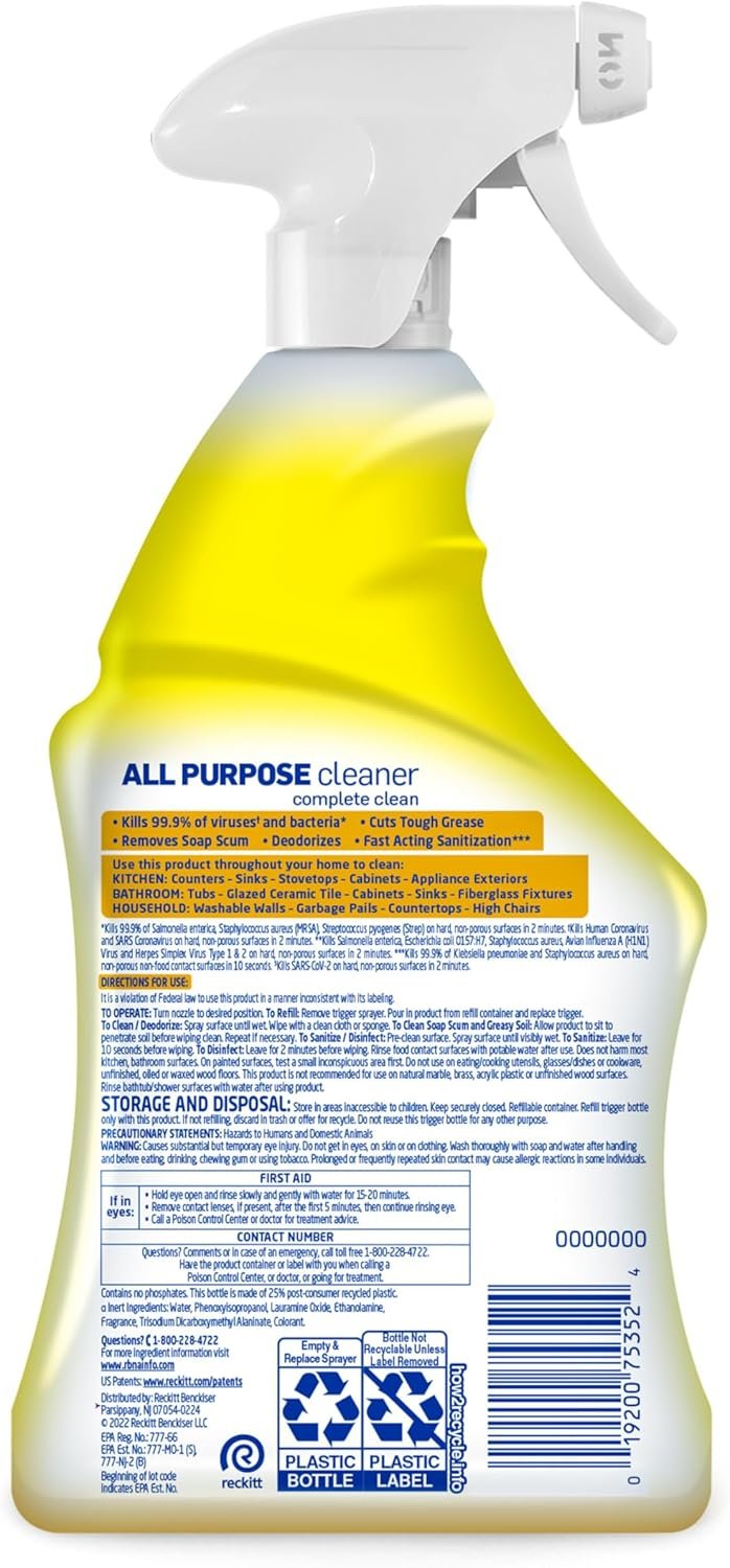 Lysol All Purpose Cleaner Spray, Multi-Purpose Disinfecting Spray, Kitchen & Bathroom Cleaner, Lemon Breeze Scent, 32 Fl Oz - Image 9
