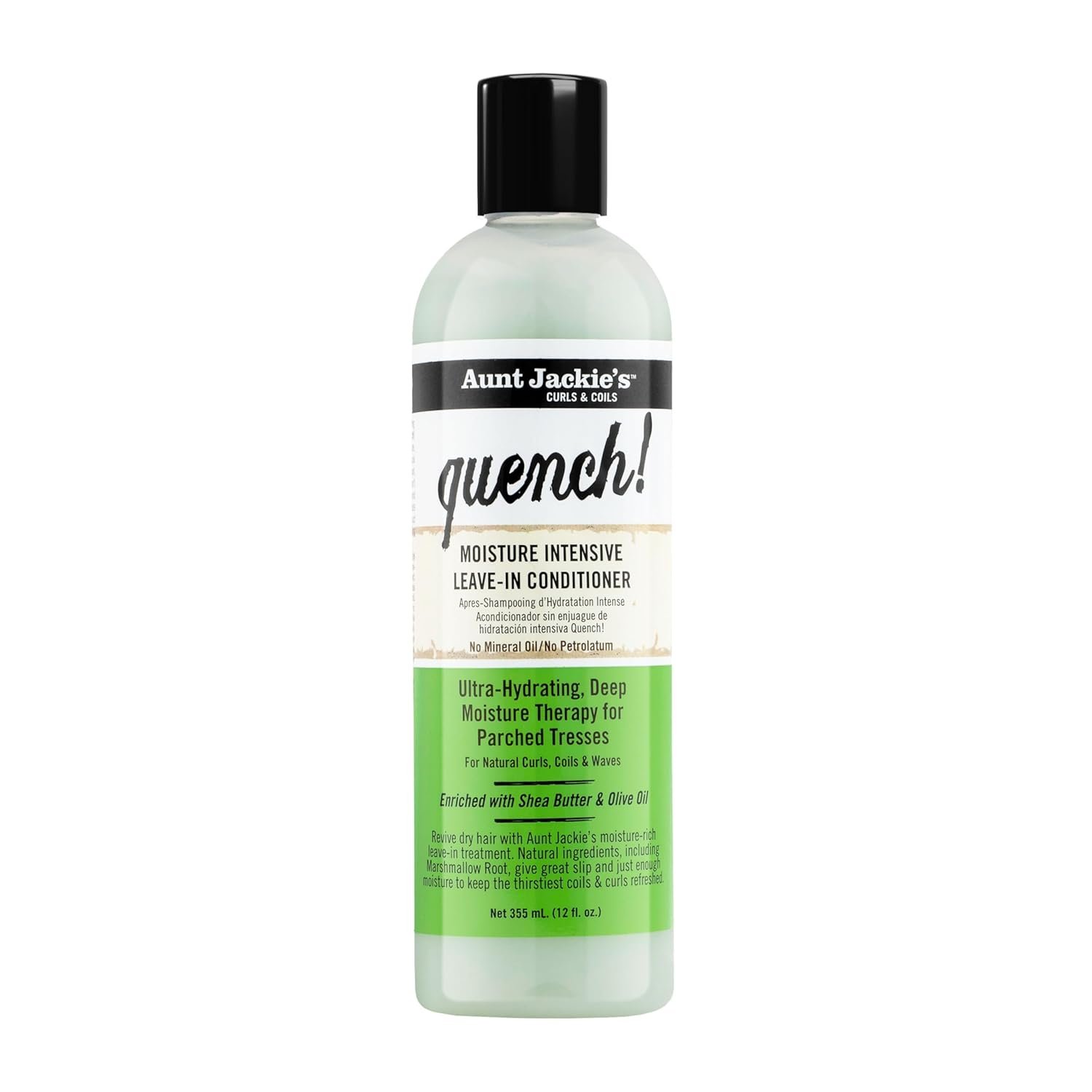 Aunt Jackie's Curls and Coils Quench Moisture Intensive Leave-In Hair Conditioner for Natural Curls, Coils and Waves, Enriched with Shea Butter, 12 oz