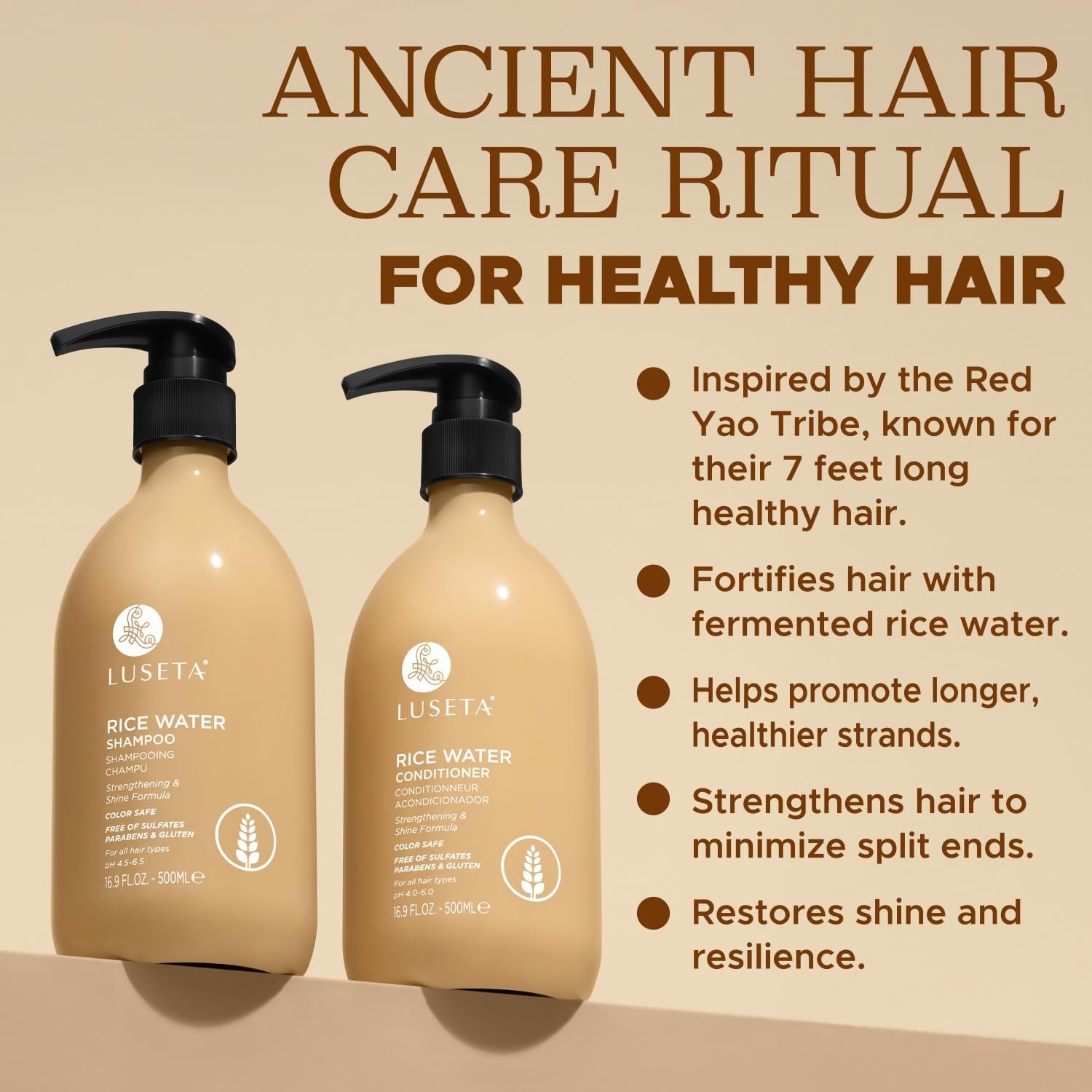 Luseta Rice Water Shampoo and conditioner Set Strengthening & Nourishing Revitalizes Shine for All Hair Types Hydrating & Frizz Control for Women and Men 16.9oz*2 - Image 4