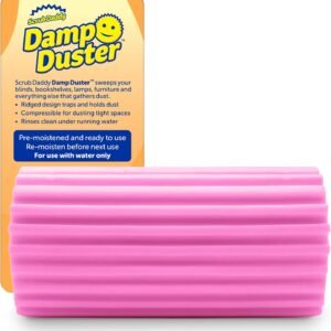 Scrub Daddy Damp Duster, Multipurpose Dusters for Cleaning – Wooden & Venetian Blind Cleaner Tool, Ridged Wet Dust Sponge for Skirting Board, Radiator, Blinds & Mirrors, Home Cleaning Products, Pink
