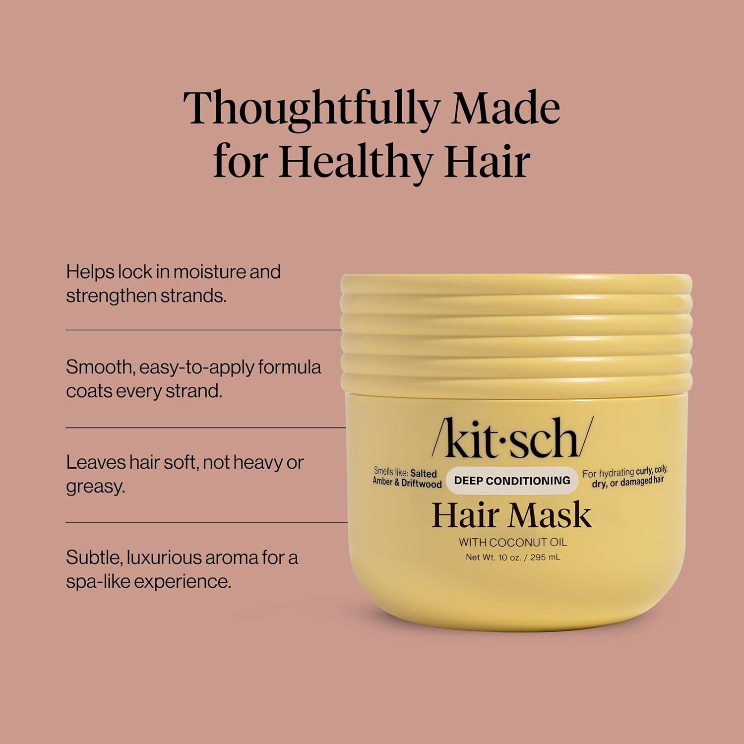 Kitsch Moisturizing Hair Mask for Damaged Hair – Coconut Oil Deep Conditioner for Women – Curly Hair Products Friendly – Frizz-Reducing Hair Care Treatment for Curly, Coily & All Hair Types – 10 oz - Image 4