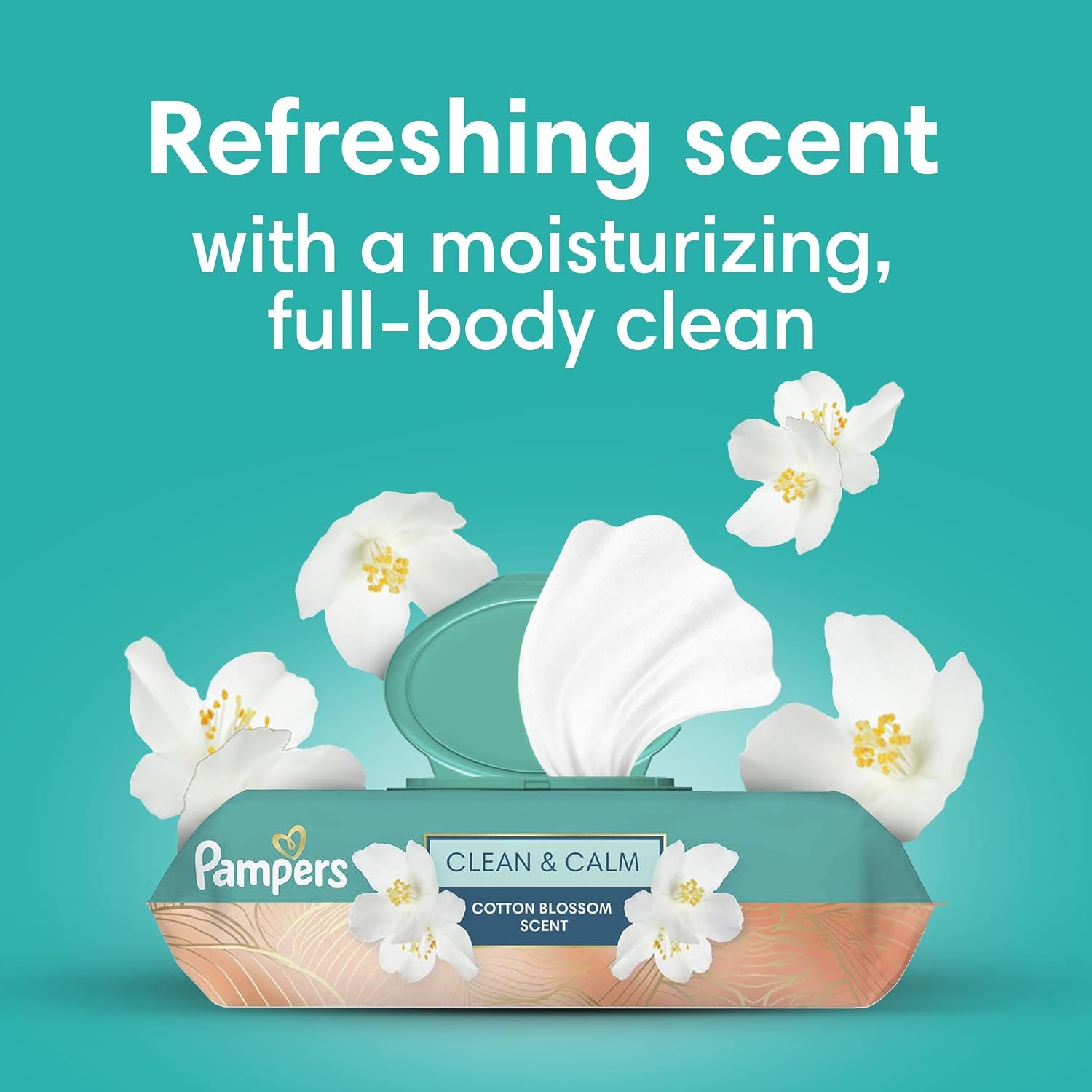 Pampers Wipes, Clean & Calm, Cotton Blossom Scent, 336 Wipes Total (6x Pop-Top Packs) - Image 3