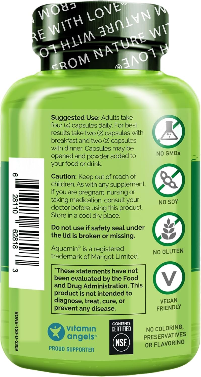 NATURELO Calcium Supplement - with Vitamin C, Vitamin D3, K2, and Calcium Magnesium Zinc for Bone Strength with Calcium 600mg - Plant-Based, 120 Vegetarian Capsules, Non-GMO, Soy & Gluten-Free - Image 6