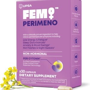 Upsa FEM Perimeno Perimenopause Supplements for Women – Non-Hormonal Pre-Menopause Support for Hot Flashes, Night Sweats, Mood, Sleep & Low Energy – Hormone Balance, Anxiety Relief – 30 Capsules