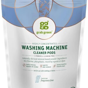 Grab Green Washing Machine Cleaner Pods – Fragrance Free Eco Treatment Packs, 5 Count