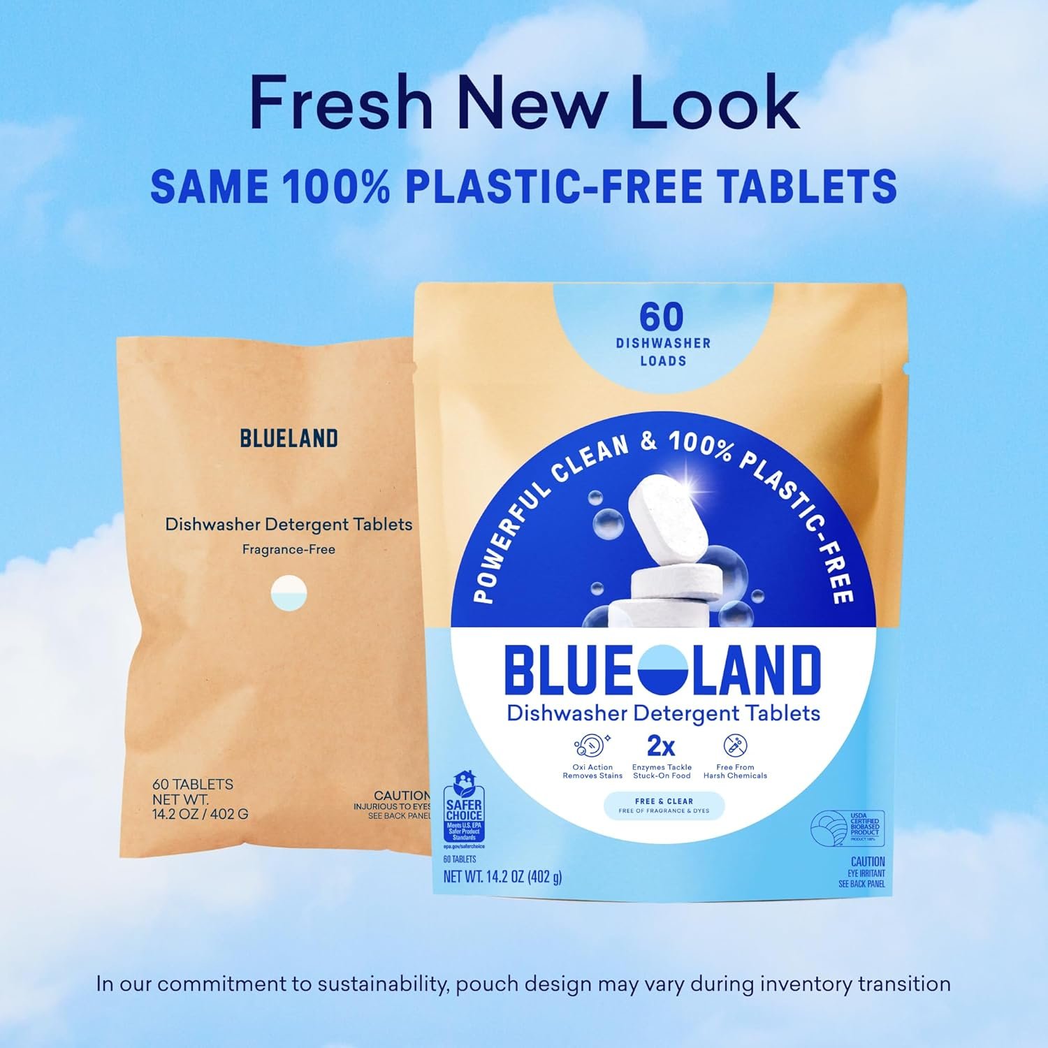 BLUELAND 100% Plastic-Free Dishwasher Detergent Tablets, 60 Count, Free & Clear, Eco-Friendly Dishwashing Pods, Cuts Grease & Stuck on Food, Rinses Clean for Streak-Free Shine - Image 10