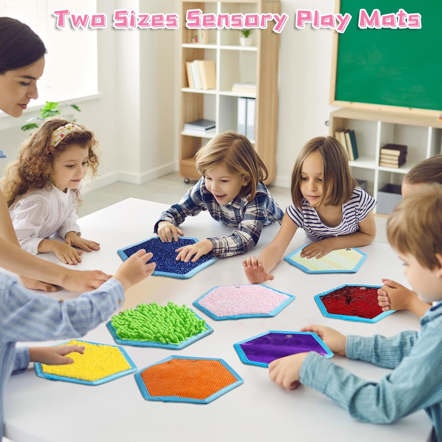 Boao 8 Set Mini Sensory Mats Assorted Textured Play Mats Sensory Floor Tiles Educational Tactile Toys for Activity(7.1 Inch,Hexagon) - Image 7