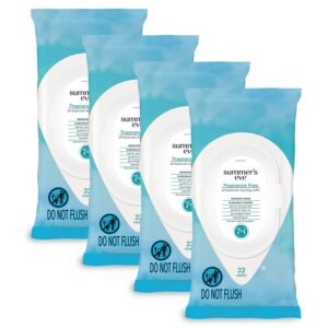 Summer’s Eve Feminine Wipes, Fragrance Free, Vaginal Wipes with Gentle pH-Balanced Micellar Water Formula, Feminine Care to Help Remove Vaginal Odor, Gynecologist Tested, 32 Wipes, 4 Pack
