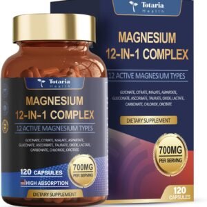 Totaria Magnesium Complex 700mg 12 in 1 Magnesium Supplement with Glycinate Citrate Malate Oxide Taurate Aspartate Orotate Magnesium Relaxation,Muscle,Heart Support, Vegan 120 Capsules