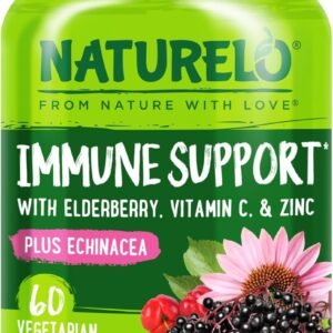 NATURELO Immune Support – Vitamin C, Elderberry, Zinc, Echinacea – Natural Immunity Boost w/Antioxidant, Herbal & Mineral Defense – 60 Vegan Capsules