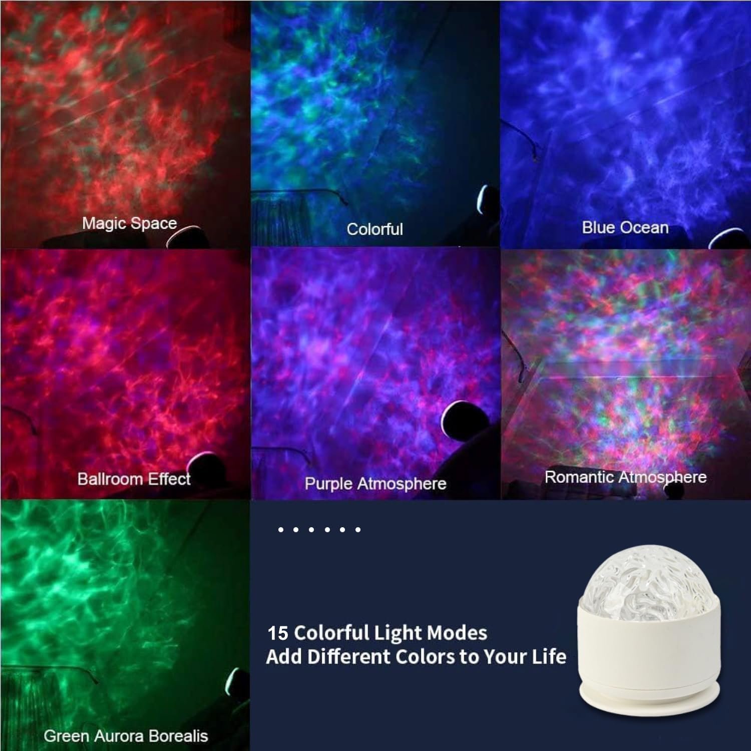 Calming Sensory Lights, Sensory Toys for Kids with Autism, Ocean Light Projector with 15 Color Patterns, Light Projects Water Ripple Effects onto Walls and Ceilings, Autism Toy,for Children and Adults - Image 6