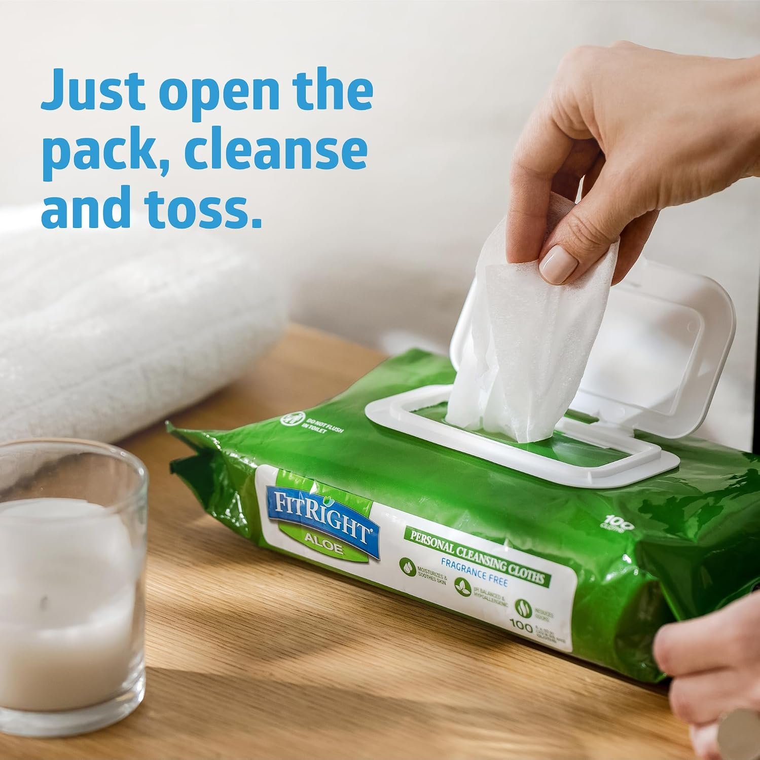 FitRight Aloe Fragrance-Free Quilted Wet Wipes, Soft Pack with Flip Top, 8 x 12 Inches, Pack of 48 Wipes - Image 6