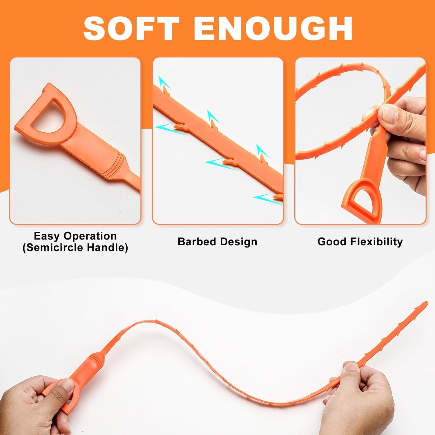 Drain Snake Clog Remover - 4 Pack 20 Inch Flexible Hair Drain Removal Tool for Sink, Shower, Tub & Toilet, Drain Cleaner with Grip Handle - Easy Use Kitchen & Bathroom Drain Opener - Image 6