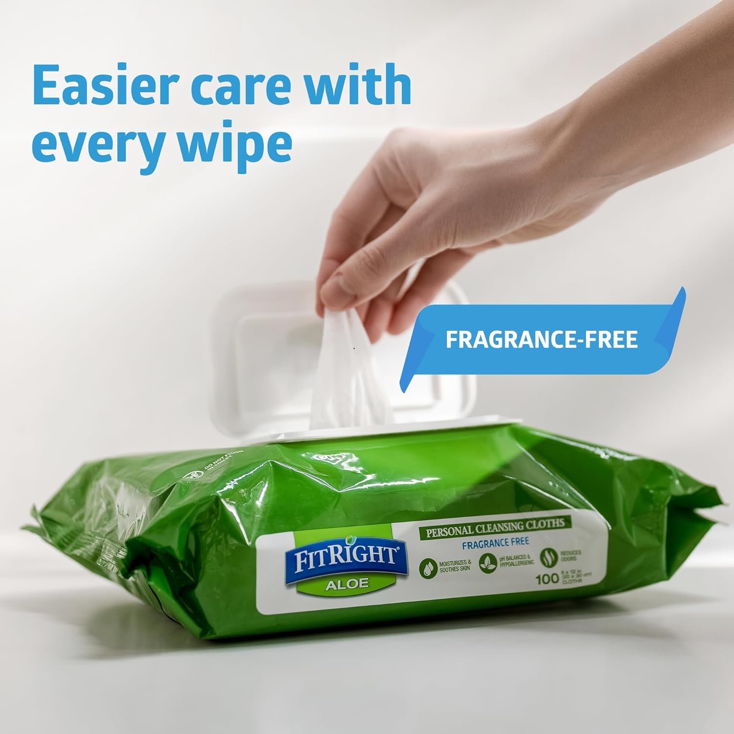 FitRight Aloe Fragrance-Free Quilted Wet Wipes, Soft Pack with Flip Top, 8 x 12 Inches, Pack of 48 Wipes - Image 3