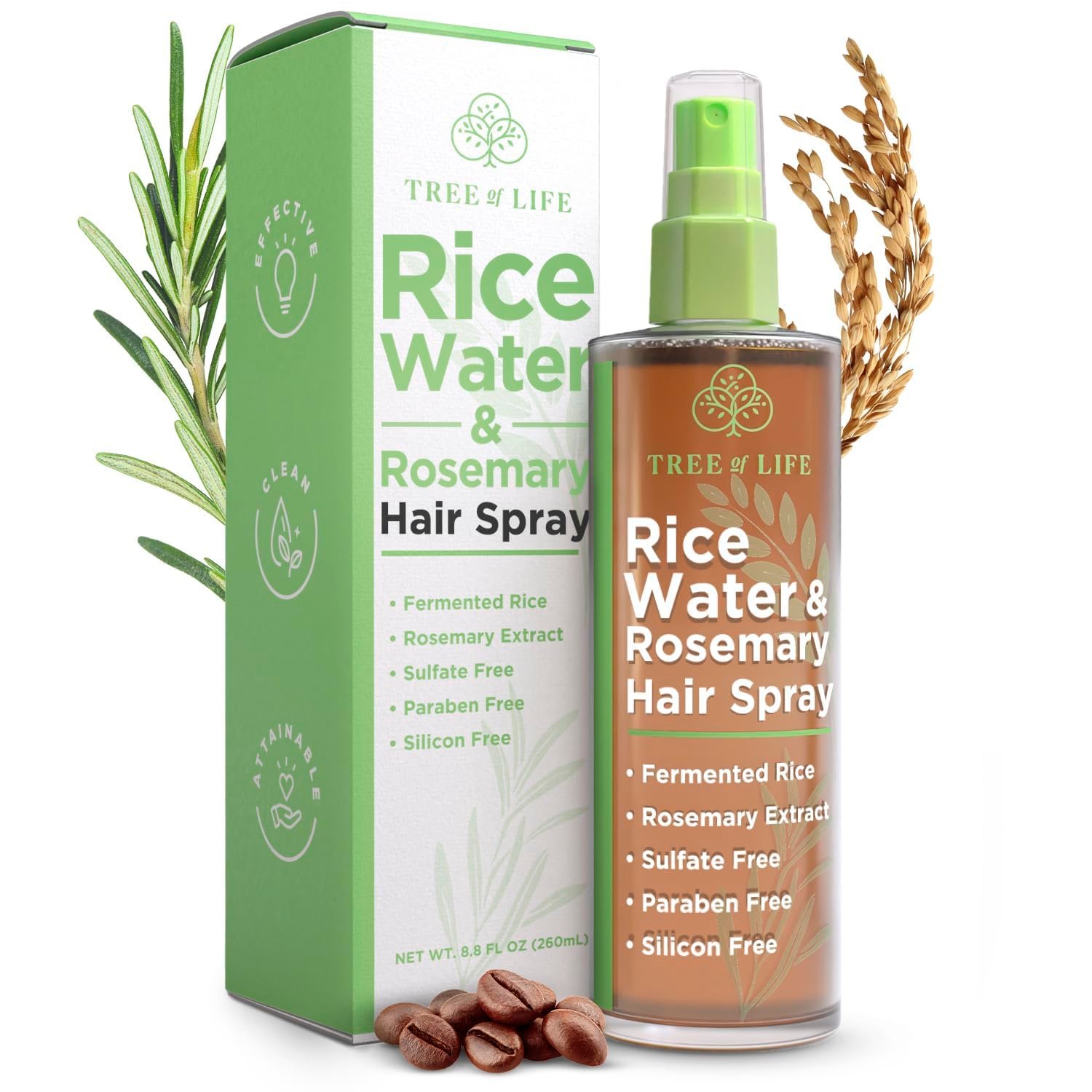 Rice Water Hair Spray Rosemary Water Spray for Hair Growth (8.8 fl oz) - Hair Thickening Fermented Rice, Caffeine, Rosemary Extract, Biotin, Keratin and Castor Oil Scalp Care