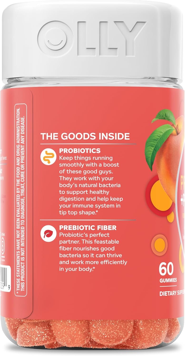 OLLY Probiotic + Prebiotic Gummy, Digestive Support and Gut Health, 500 Million CFUs, Fiber, Adult Chewable Supplement for Men and Women, Peach, 60 Day Supply - 60 Count - Image 10