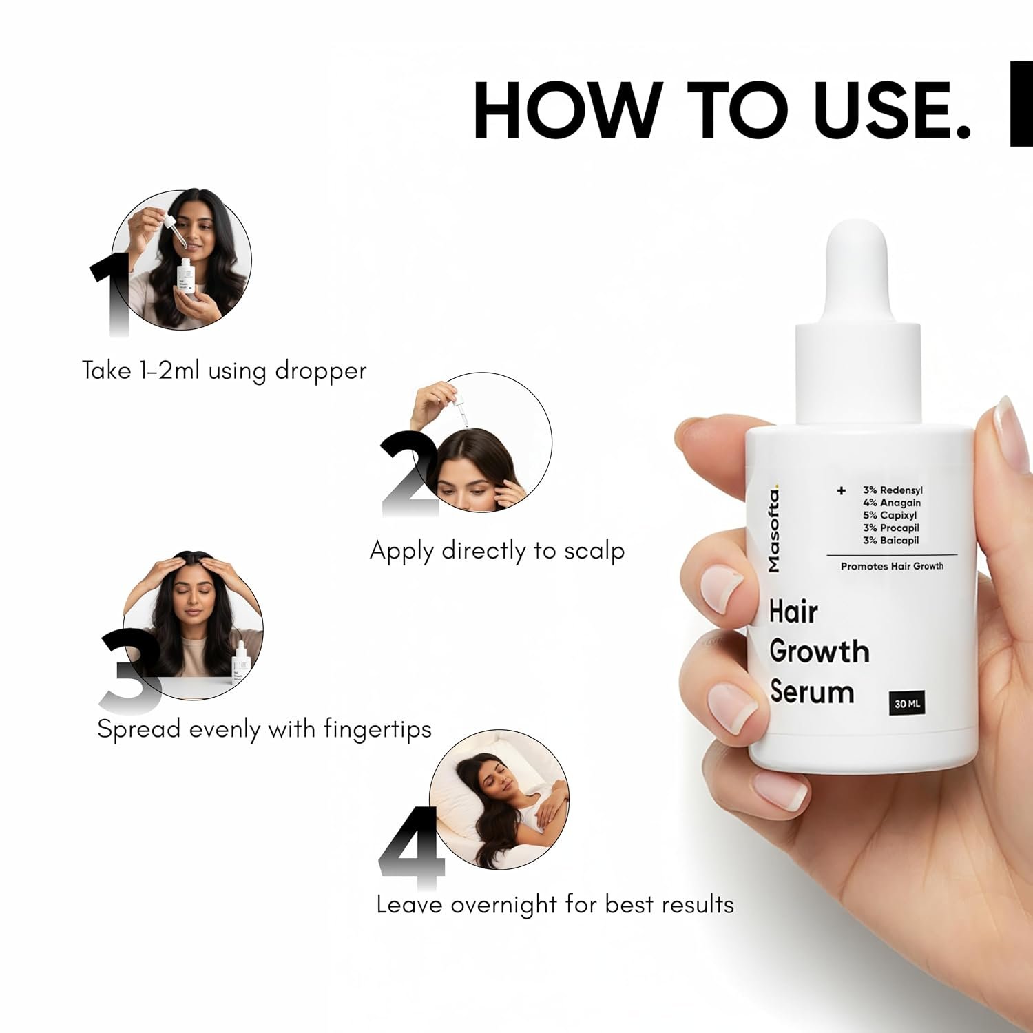 Masofta Hair Growth Serum For Promoting Hair Growth & Controlling Hair Fall With 3% Redensyl, 5% Capixyl, 4% Anagain, 3% Procapil & Rosemary & Biotin, For Both Men & Women, 50 ml (Pack of 1) White - Image 6