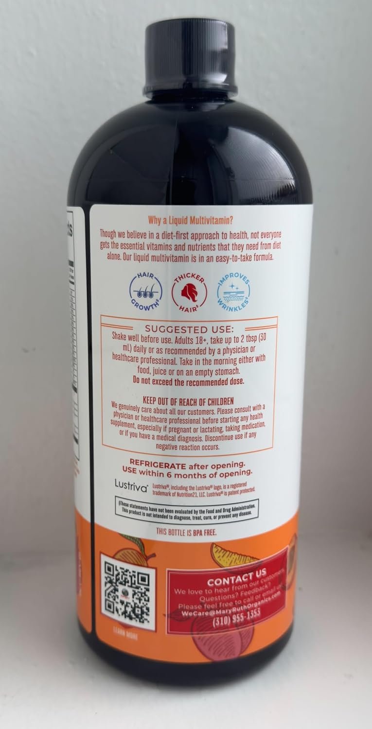 MARYRUTH'S Liquid Multivitamin + Hair Growth | Clinically Tested in Women for Thicker Hair & Facial Wrinkles | Biotin 10000mcg | Lustriva Hair Growth Supplements | Skin Care | Ages 18+ | 30 Fl Oz - Image 10