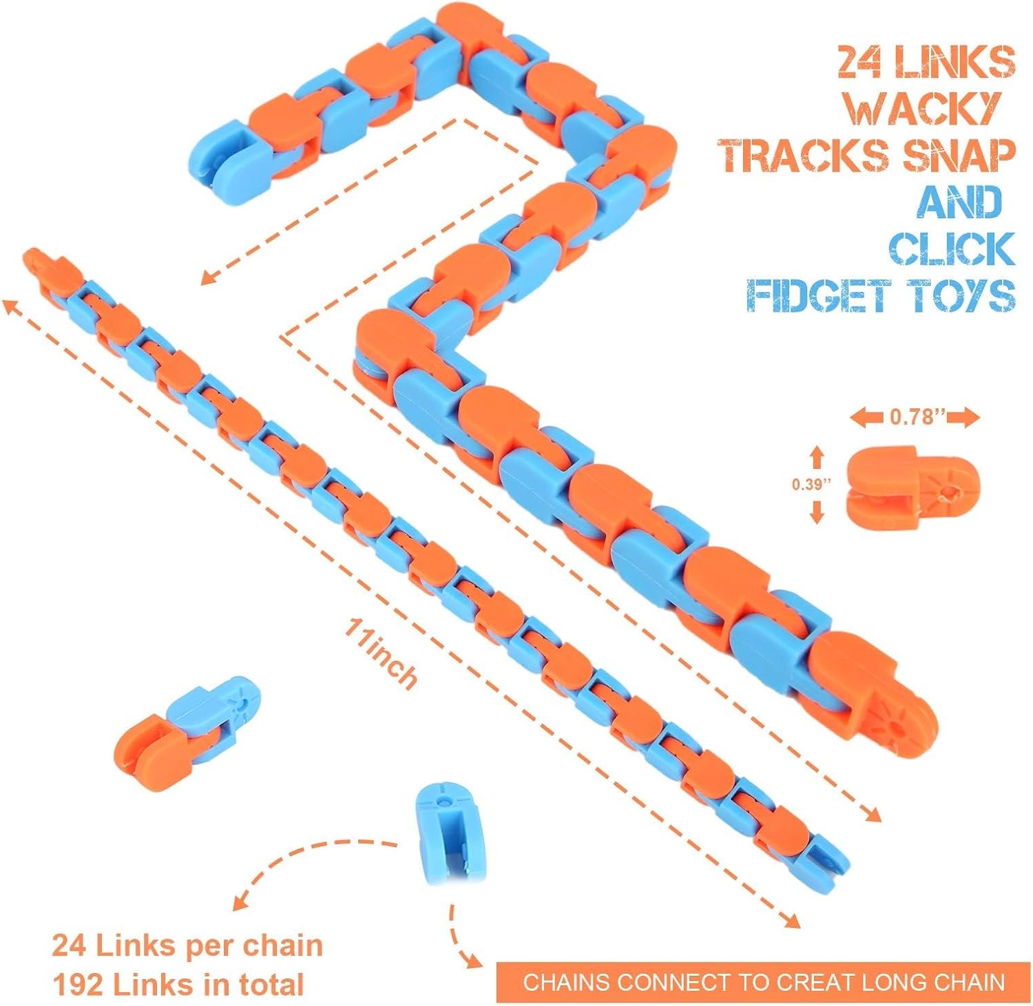 8Pcs 24Links Fidgets Wacky Tracks Fidget Toys for Kids Valentines Day Gifts Classroom Gifts School Easter Stocking Stuffers Plastic Sensory Autism Snap Fidget Click Snake Toys for Adults Travel 11inch - Image 2